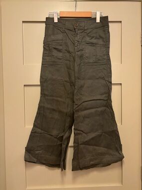 LEVEL 99 Army Green Cotton Flare Ankle Pant Lightweight
